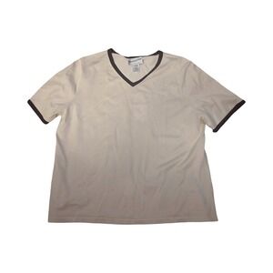 Vintage Pendleton Knit V-Neck Ringer Top Cream Silk Blend Large